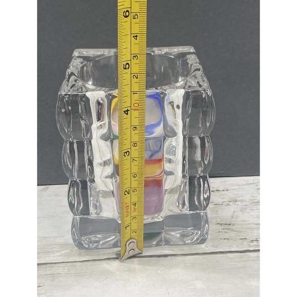 Square Cut Bubble Glass Votive Crystal Candle Holder With Colorful Swirl Candle - Picture 4 of 11